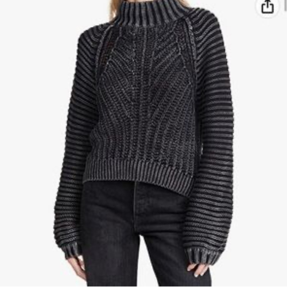 Free People Gray and Black Turtleneck Sweater